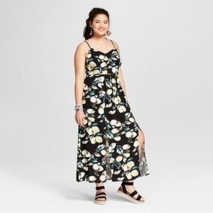 Lemon Print Slit Maxi Dress